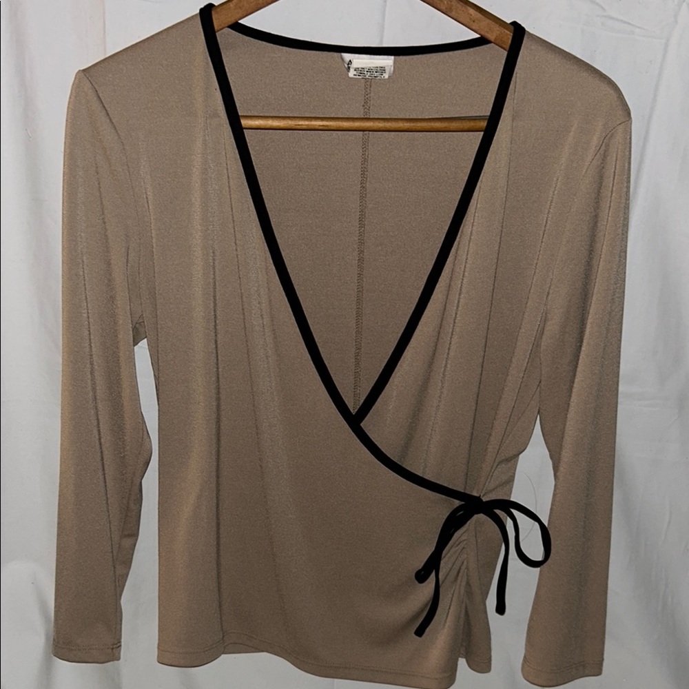 Allison Taylor Elegant Tan Wrap Top